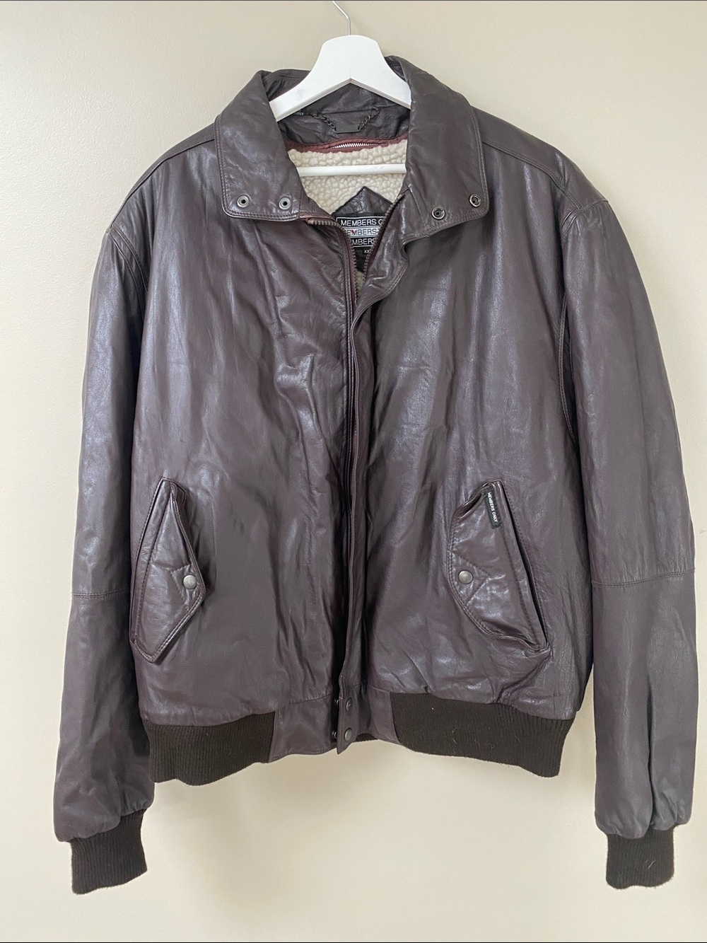Vintage members only Bomber Jacket Only Dark Brown Leather Jacket Sherpa lined